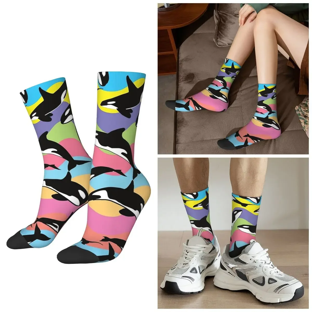

All Seasons Orca Killer Whale Socks Harajuku Sport Middle Tube Socks Sweat Absorbing Stockings Men Women Valentine's Day Gifts