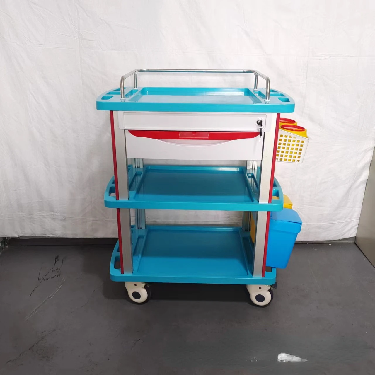 Multiple Options Three-Layer Blue Ct850 Type Medical Cart Large Thickened Three-Layer Medical Cart Medicine Grid Bedside Car