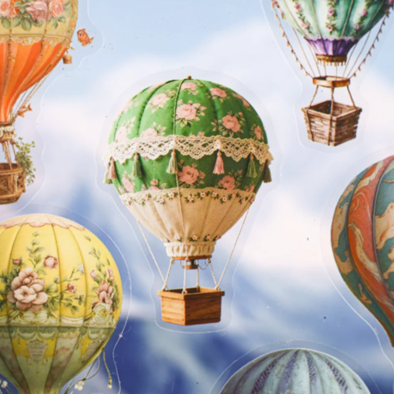 Mr. Paper Hot Air Balloon Stickers 3-Pack - Flight Scene Journal Decor, Sky Travel Collage Materials, Creative Diary Supplies