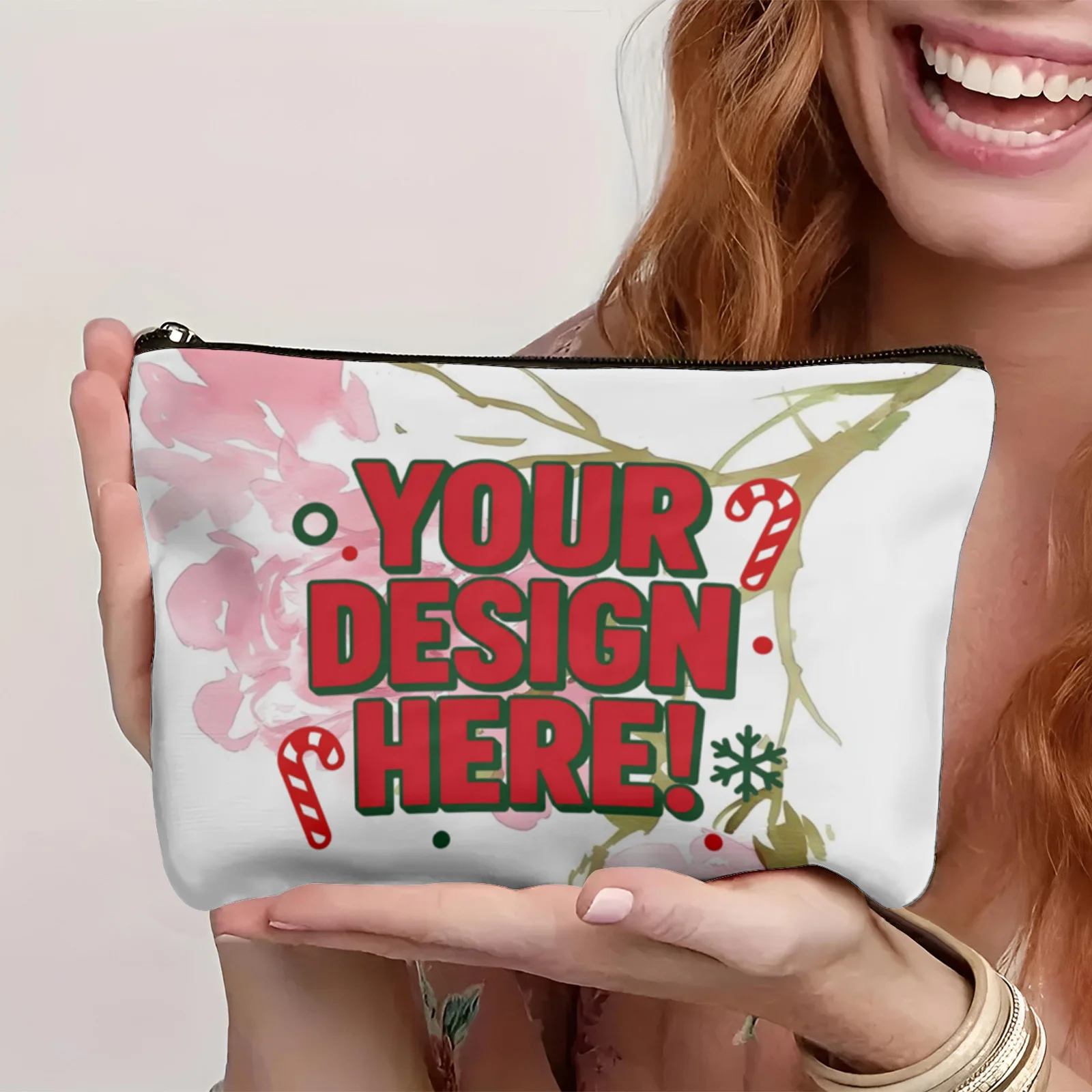Custom Canvas Makeup Bag Personalized Photo Logo Text Full Print Zipper Cosmetic Pouch Large Capacity Travel Toiletry Organizer