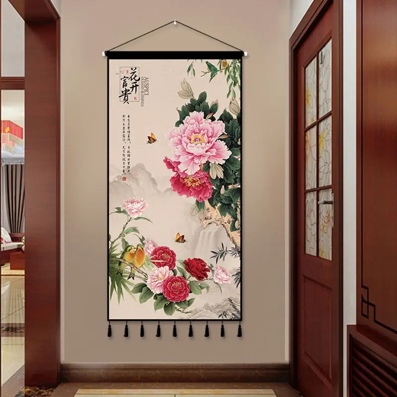 

Chinese Style Scroll Wall Paintings Peony Picture Vintage Living Room Decor Aesthetic Home Decoration Tapestry Wall Art Hanging