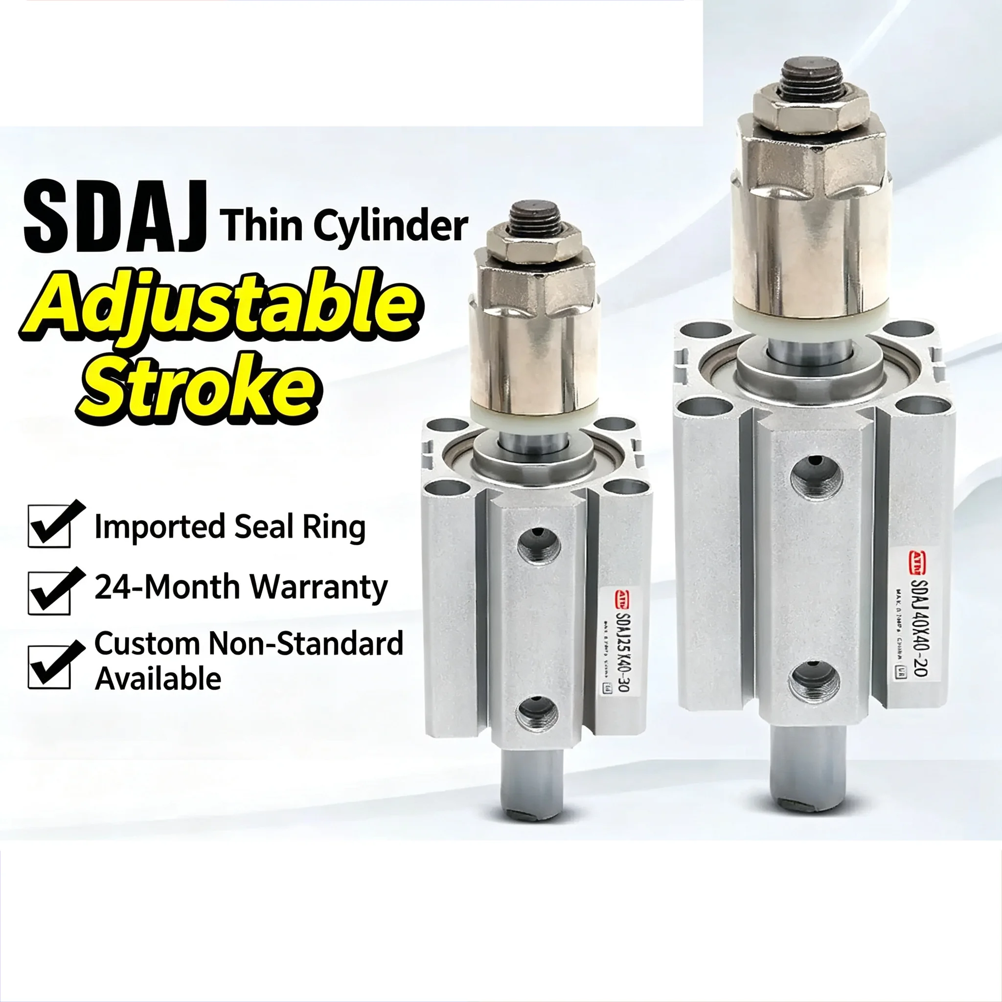 SDAJ Thin Pneumatic Cylinder Adjustable Small Pneumatic 12 16 20 25 32 40 50 63- Stroke20/30/40/50 With Magnetic External Thread