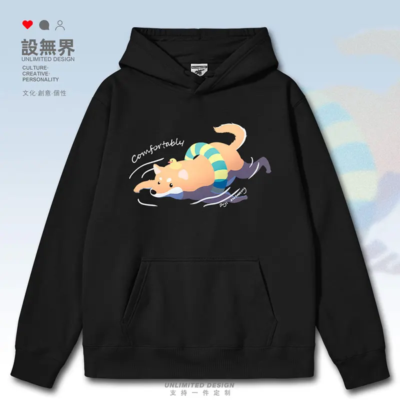 Original internet celebrity dog, Shiba dog, swimming cute animal, swimming circle illustration mens hoodies tracksuit clothes