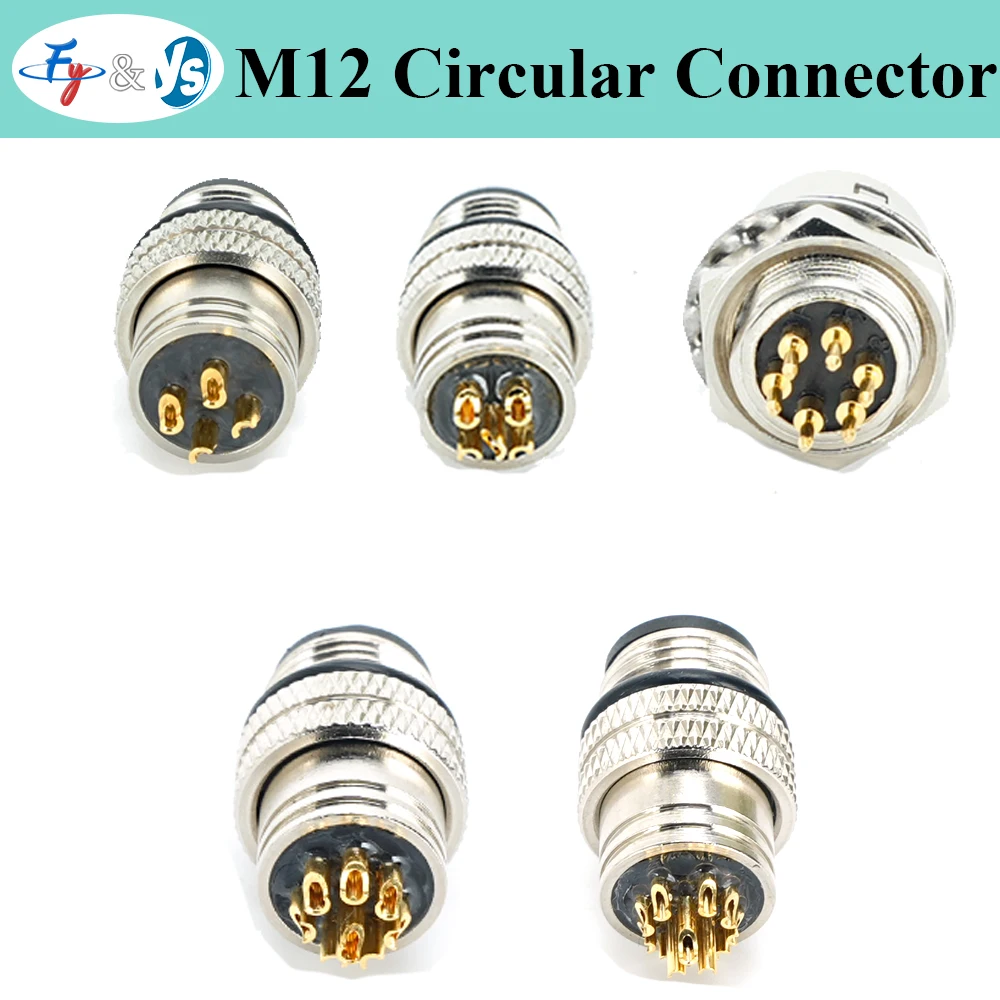 M12 Circular Connector 4P8P12Pin IP67 Industrial Waterproof Without Cable Male and Female Heads Industrial Electronic Components