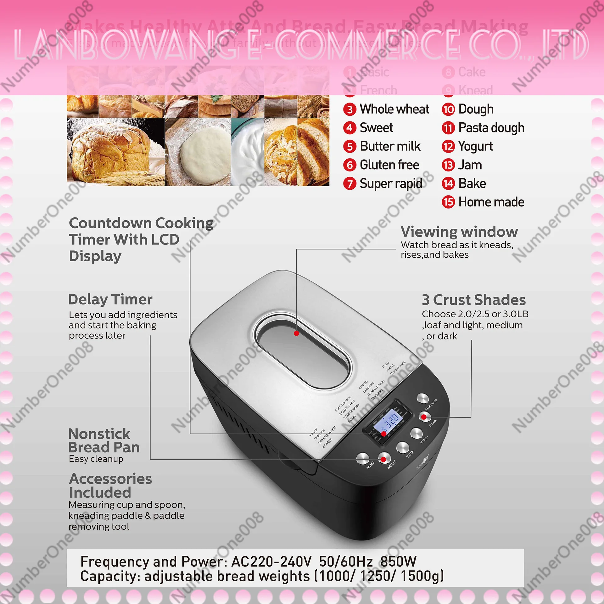 European Cross Border Multifunctional Smart Household Bread Machine Commercial Fully Automatic Dough Mixer Cake Baking Machine