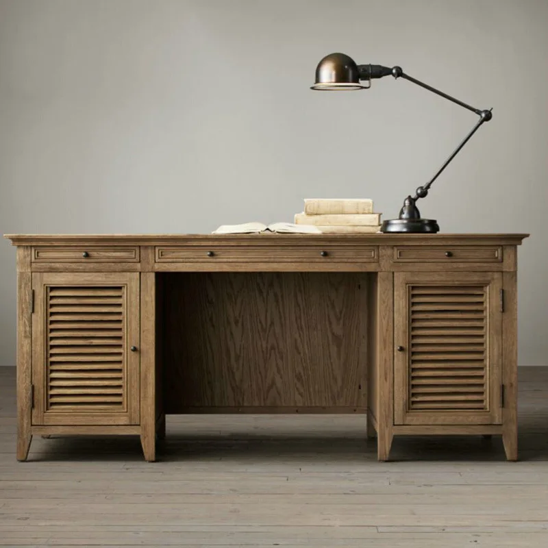 

American country solid wood light luxury retro old simple desk computer desktop table long writing desk oak