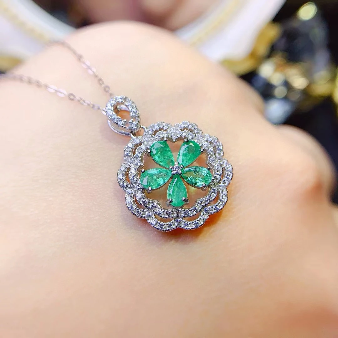 KJJEAXCMY Fine Jewelry Natural Emerald Women's Pendant S925 Pure Silver Exquisite Inlaid High Clarity Gem Support Testing Gift