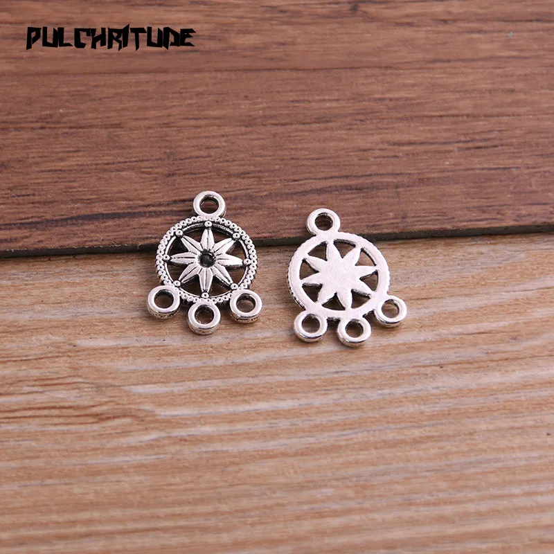30pcs 14*18mm Two Color Zinc Alloy Necklace Charm Jewelry DIY Hollow Round Flower Connector Pendant Necklace