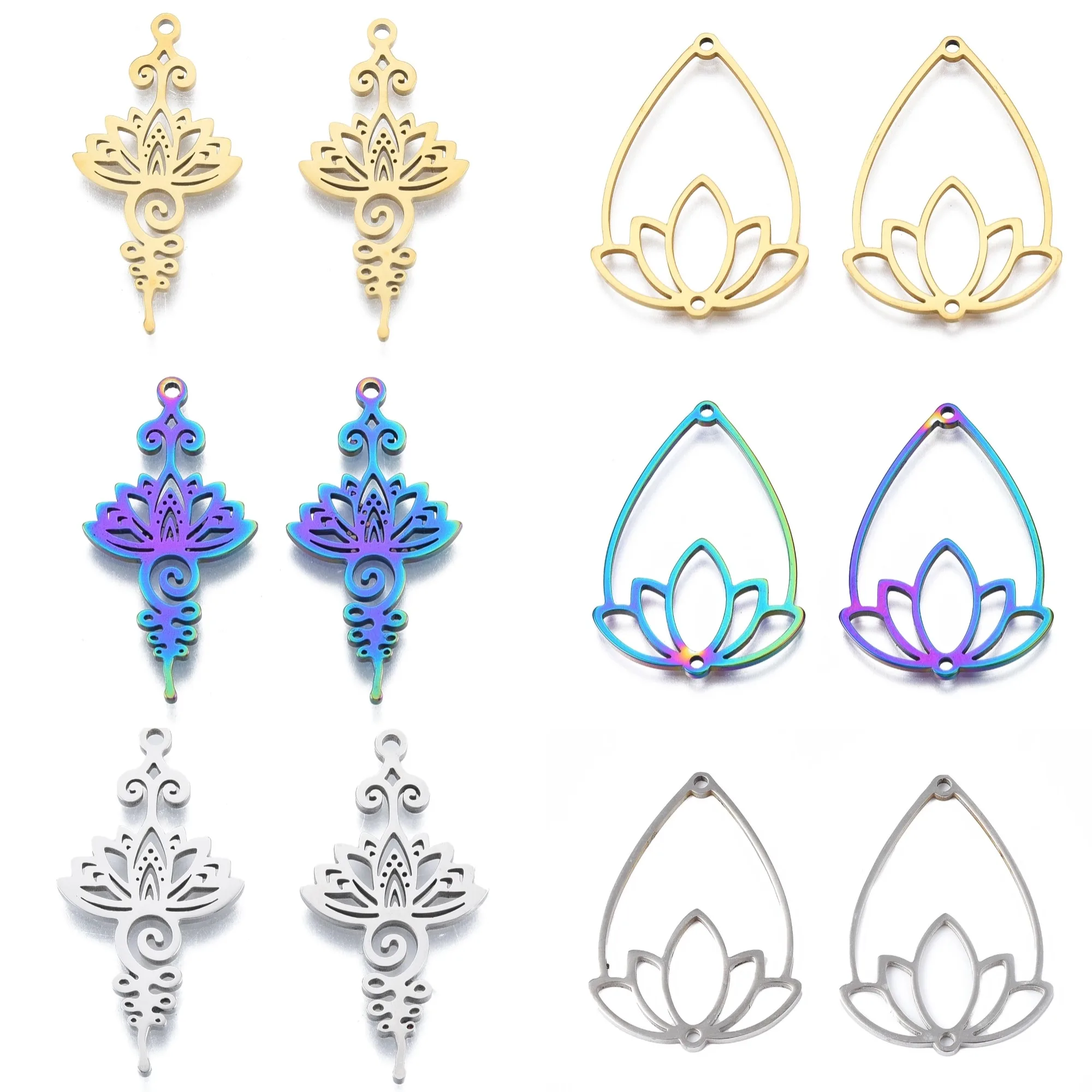 

20pcs 201 Stainless Steel Connector Pendant Hollow Teardrop with Flower Charms For DIY Bracelet Necklace Jewelry Making