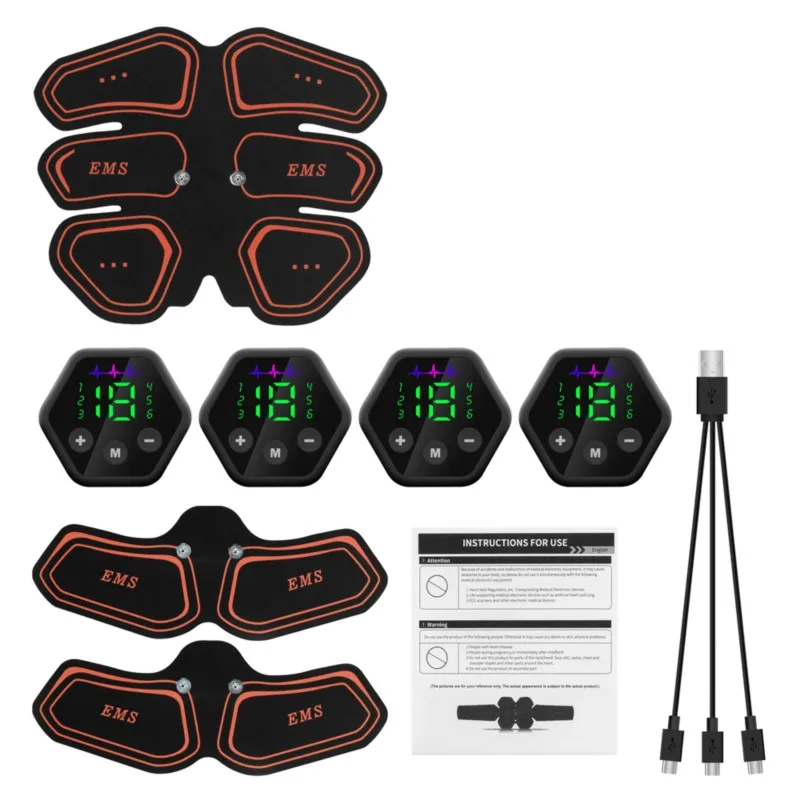 근육 패치 전기 자극기, EMS 복부 엉덩이 관절 트레이너, LCD 디스플레이 토너, USB 복부 근육 피트니스 트레이너