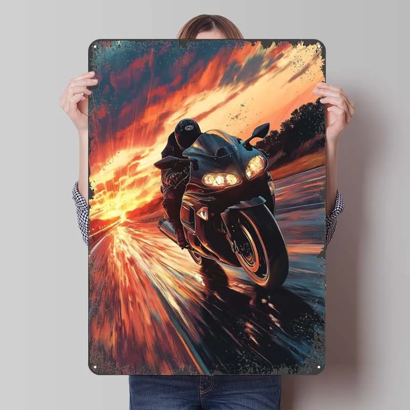 Hayabusa Motorcycle Sunset Ride Poster Custom Sport Metal Sign Wall Art Mural Tinplate Signs for Wall Art Decoration Wand Deko