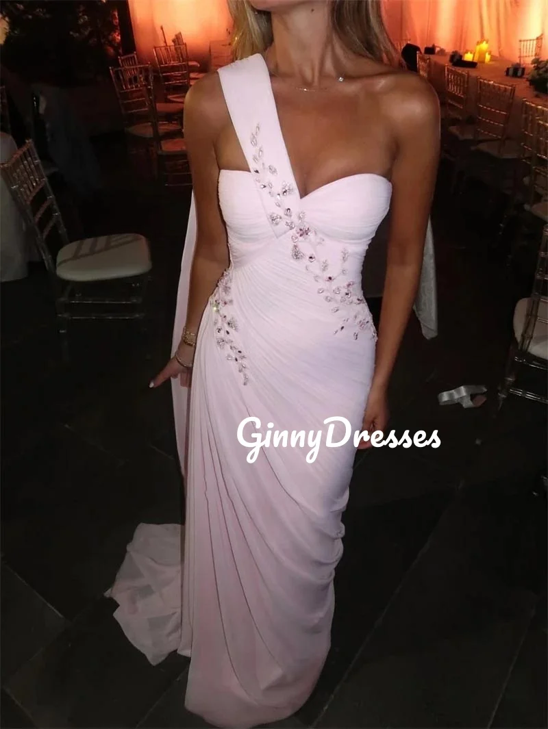 

Pink Flowers Customize One-Shoulder A-Line Luxury Evening Dresses 2025 Floor-Length Sleeveless Zipper Vestidos De Festa Dresses