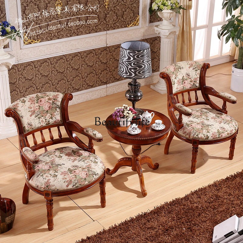 

European solid wood dining chair casual backrest balcony table and chair three-piece set