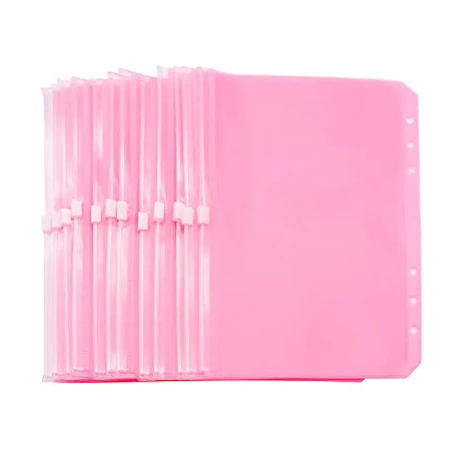 

Binder Pockets Zipper Cash Envelopes Pouch Loose Leaf Bags 6 Holes PVC Zip Organizer Folder for Planner Journal Budget Filing