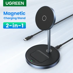 Suporte para carregador sem fio magnético UGREEN, suporte de carregamento 2 em 1 para iPhone 15, 16 Pro Max, iPhone 14, carregador rápido AirPods