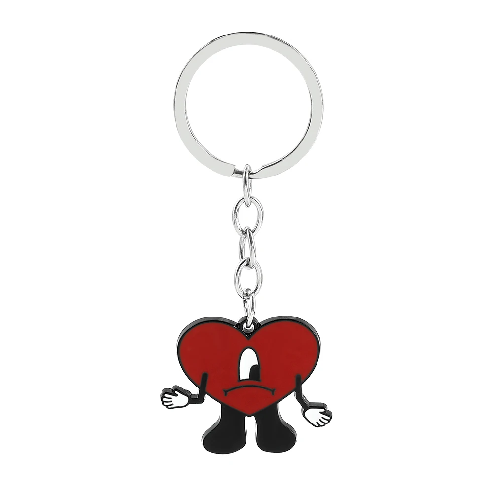 Bad Bunny Heart Keychain Cute Fashion Red Heart Shape Keyring Enamel Decor Pendant Car Key Accessories