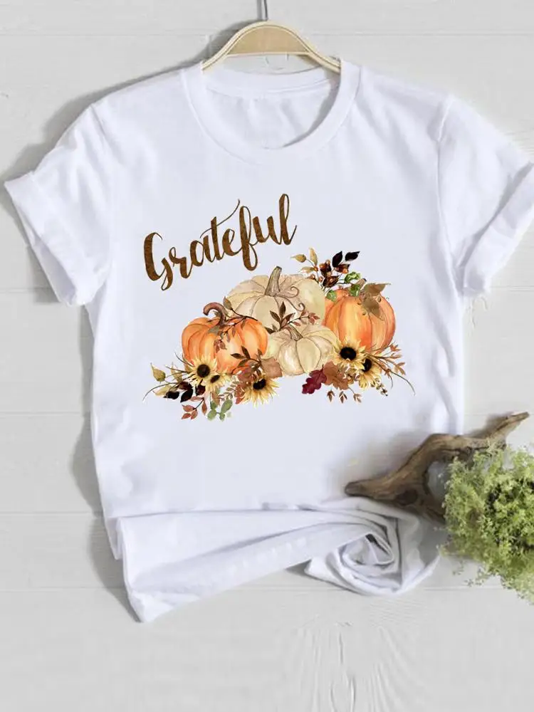 

Tee Floral Pumpkin Style Season Ladies Clothing Clothes Halloween Thanksgiving Fall Autumn Style T Women Graphic Print T-shirts