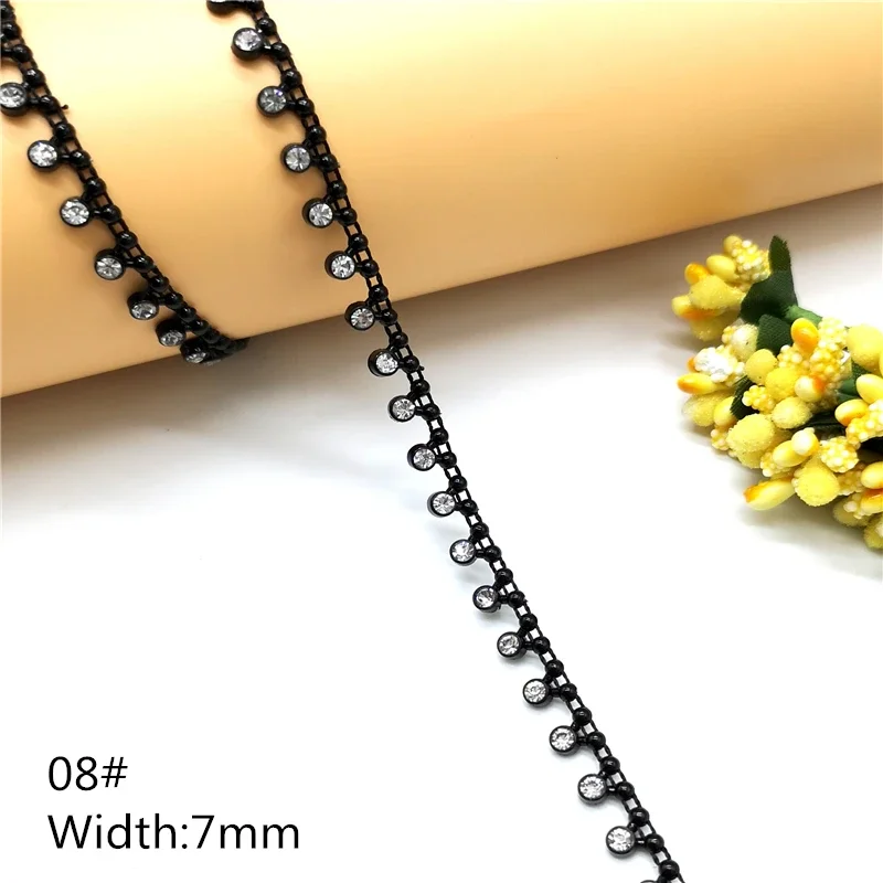 1 yard Rhinestone Chain Black Crystal  Sew On Trims Wedding Dress Costume Applique