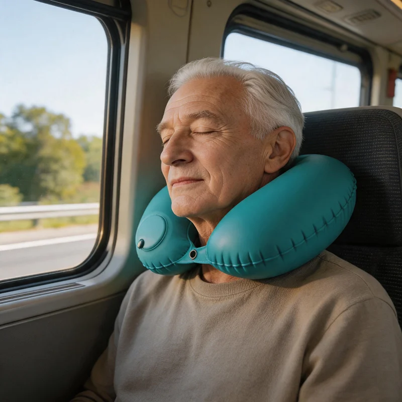 Travel Use Inflatable Neck U-Pillow Train Business Portable Camp Sleeping Gears Press Inflation Self Filled for Outdoor Trips