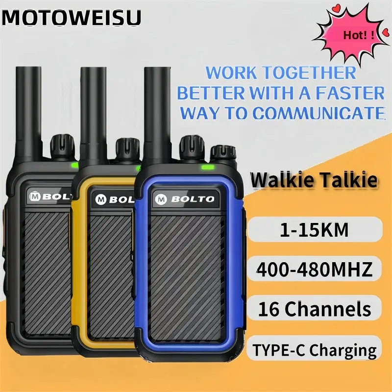 

2026 Portable Two-Way Radio 2PCS UHF Transceiver Long Range Type-C Charging Noise Reduction Walkie Talkie for Camping Hiking COD