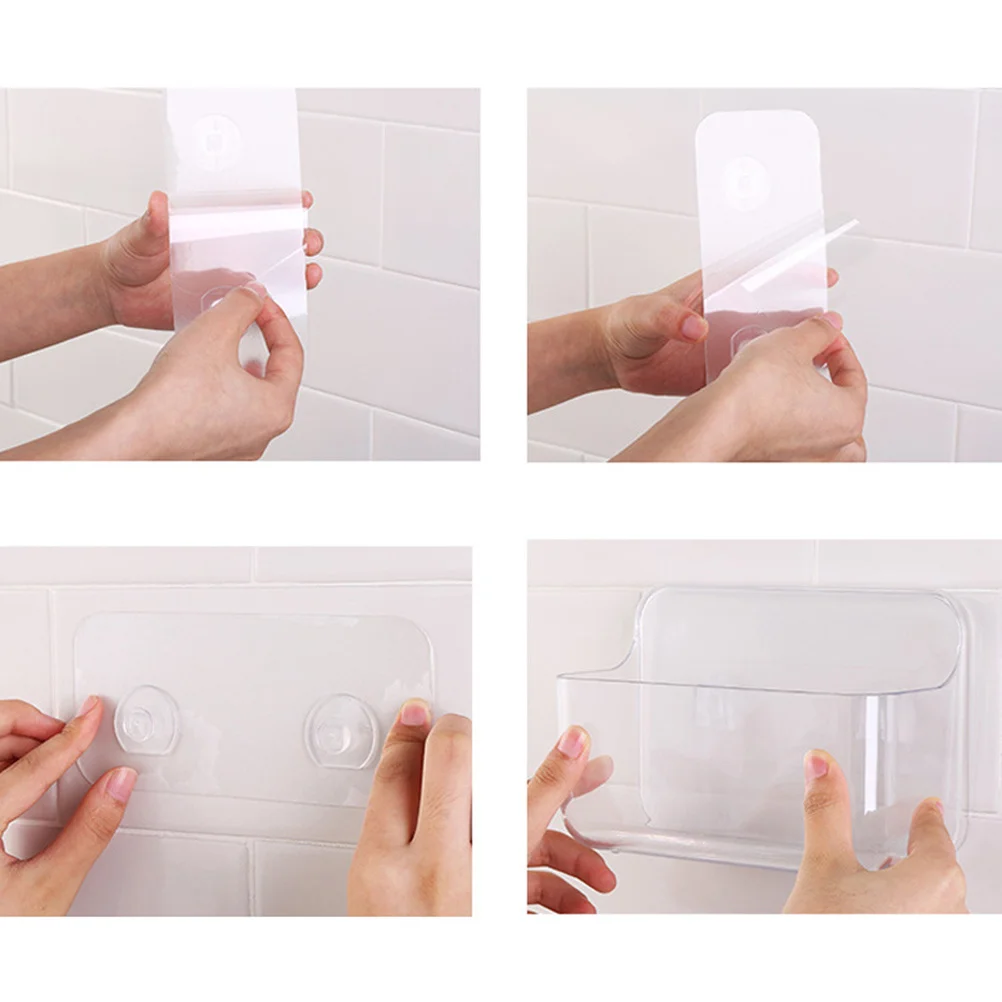 

Kitchen Storage Rack Small Size Suction Cup Punch Free Plastic Multifunctional Organizer for Bathroom Cooking