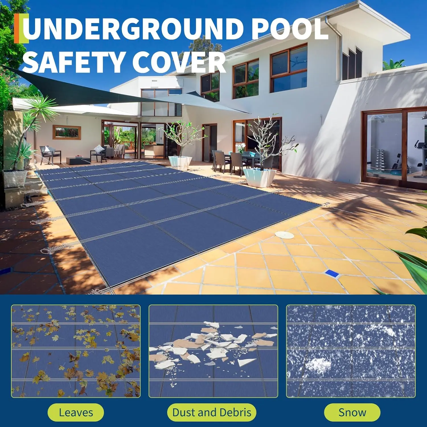 

22x42ft Inground Pool Safety Cover, Heavy Duty PP Mesh with Hardware, UL Classified to ASTM F1346, 500 lbs Capacity
