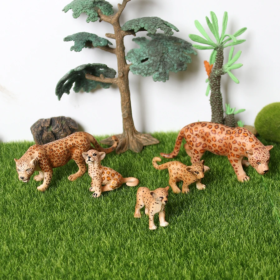 Realistic Wild Life Panther Cheetah Snow Leopard Jaguar Cub Model Figure Jungle Animal Figurine Educational Toy Cake Toppers