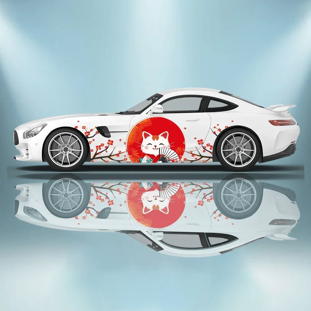 

Red Sun Cute Cat Flowers Car Side Sticker Decor, PVC Waterproof Scratch Resistant Decal, Car Protection, Auto Accessories Gift
