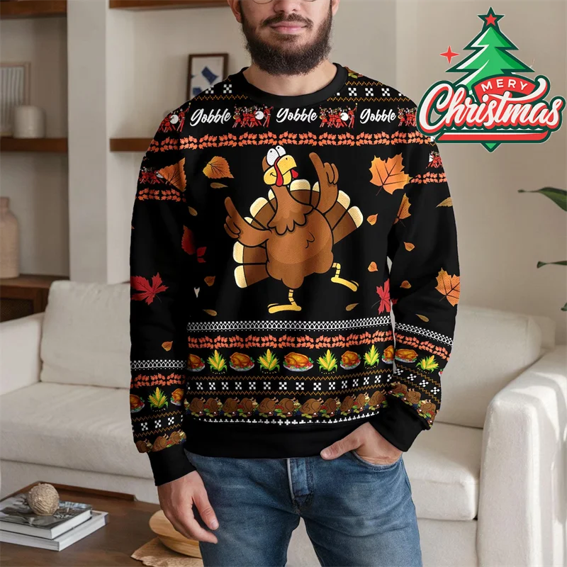 

Thanksgiving Day Funny Chicken Ugly Sweatshirt For Men Women O-neck Festival Fashion Pullover Hoodies Christmas New Sweatshirt
