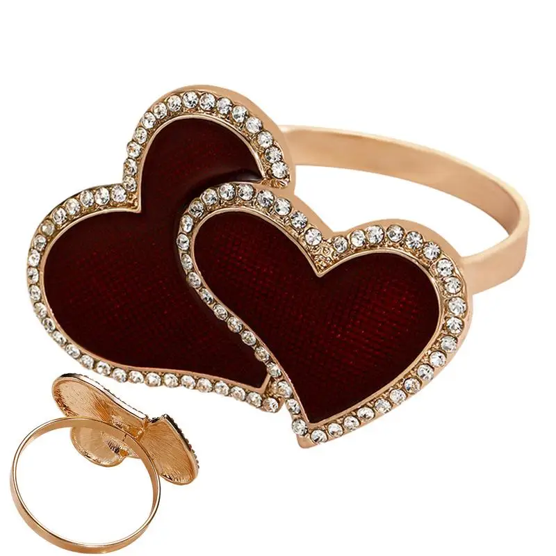 Gesp Servetringen Metalen Gesp Hart Servet Ringen Vergulde Rode Servet Ringen Versiering Voor Valentijnsdag Feestdagen En