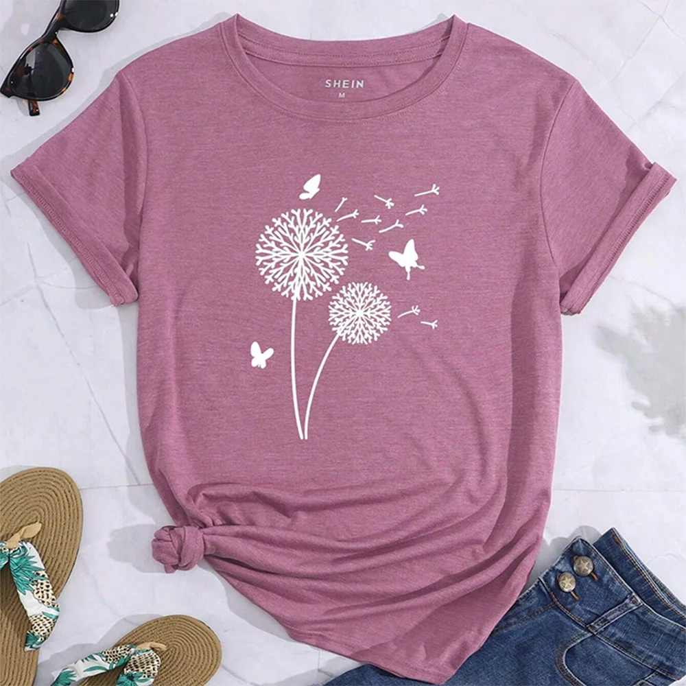 

Women's New Crewneck Print Dandelion Pattern Oversized Women Top Y2K Style T-Shirt Summer Casual Breathable Fresh Short Sleeves