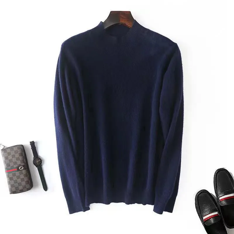 Men's Wool Blend Cashmere Sweater Half High Lapels Pullovers Knit Winter New Tops Long Sleeve High-End Bottoming Shirt