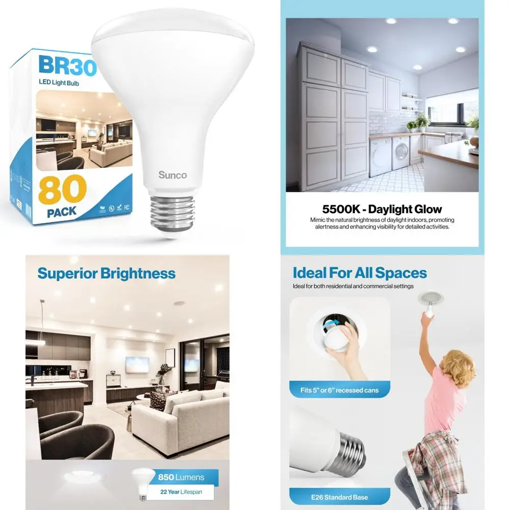 مصابيح LED BR30 غائرة، فيضانات داخلية، 850 لومن، 11 وات، مكافئة 65 وات، ضوء نهاري 5500 كلفن أبيض، مصابيح موفرة للطاقة #1