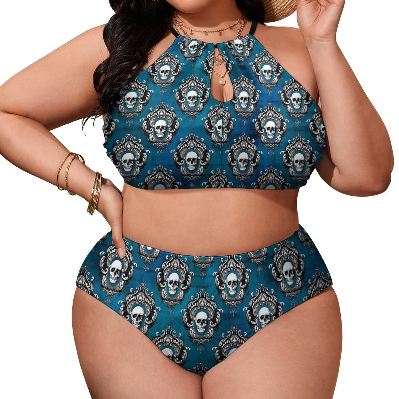 Gothic Skull Bikini Set Sexy Hipster Modern Bikini Swimsuit Push Up Swimwear Trendy Swimsuits Beach Wear Plus Size