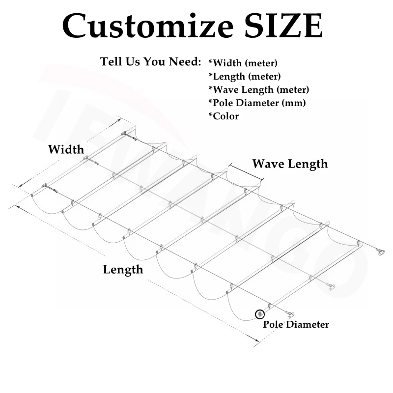New 2.5x3m~3x6m 300D Waterproof Polyester Telescopic Wave Sunshade Net Home Garden Gazebo Pergolas Rainproof Sliding Canopy
