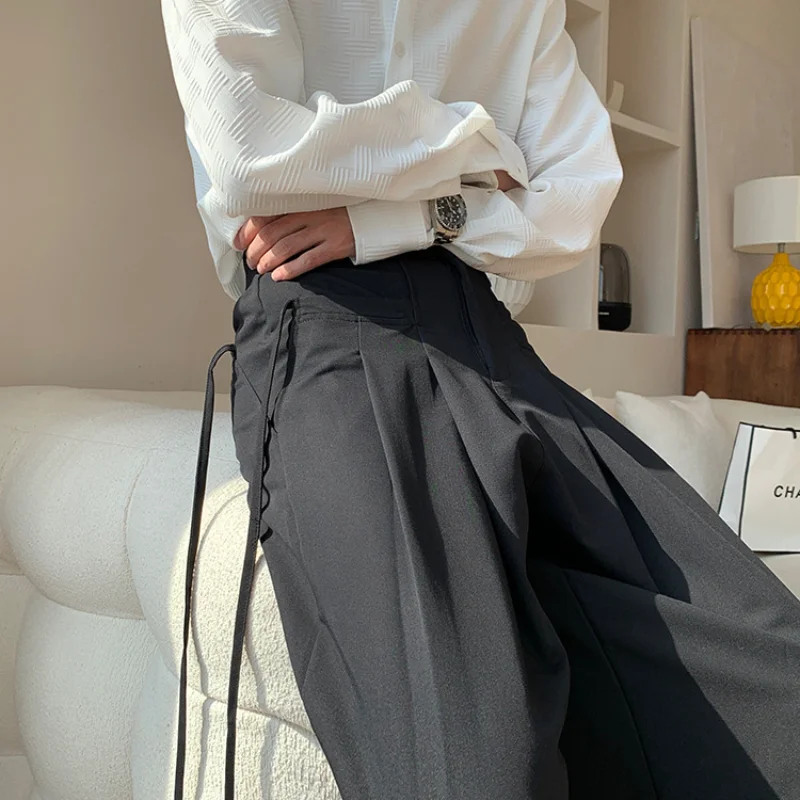 

Japanese Ruffian High School Pants Men Niche Double Rope Naples Trousers Yamamoto Straight Loose Drop Feeling Wide Leg Pants