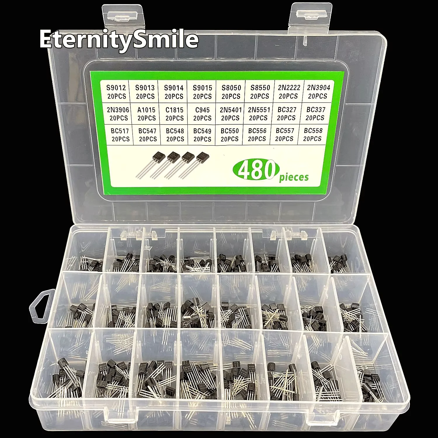 480 قطعة 24 قيمة TO-92 PNP/NPN أنبوب السيليكون عالية التردد منخفضة الطاقة تضخيم الحالي التبديل الصمام الثلاثي الترانزستور عدة #1