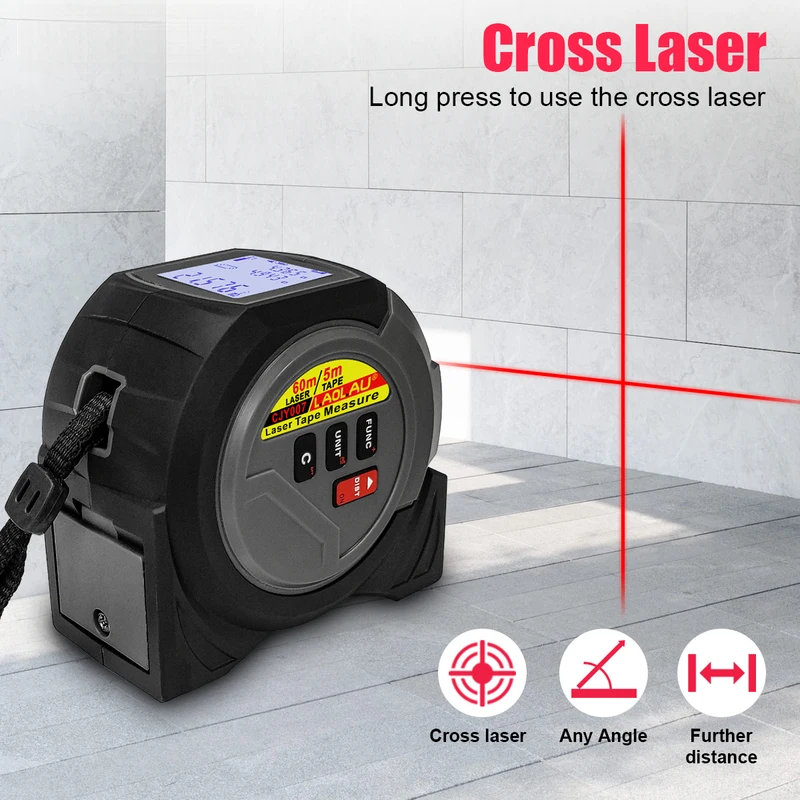 Hot-Selling 3-In-1 Laser Rangefinder 5m Tape 60M/196Ft/40M/131Ft Hand-Held Laser Measuring Instrument Tool Reticle Laser Level B