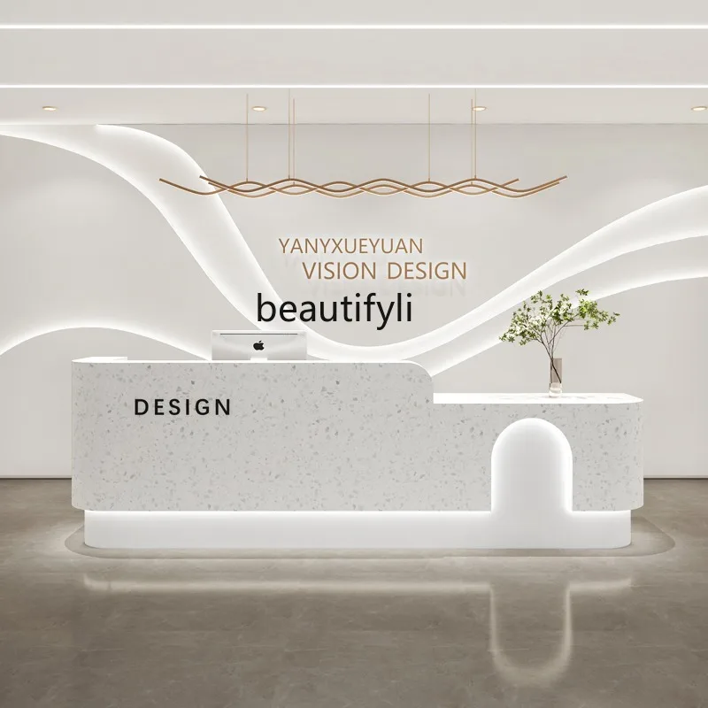 Simple Modern Beauty Salon Clothing Store Cashier Desk Arc Paint Front Desk Reception Desk Dancing Room Light Luxury Bar Counter