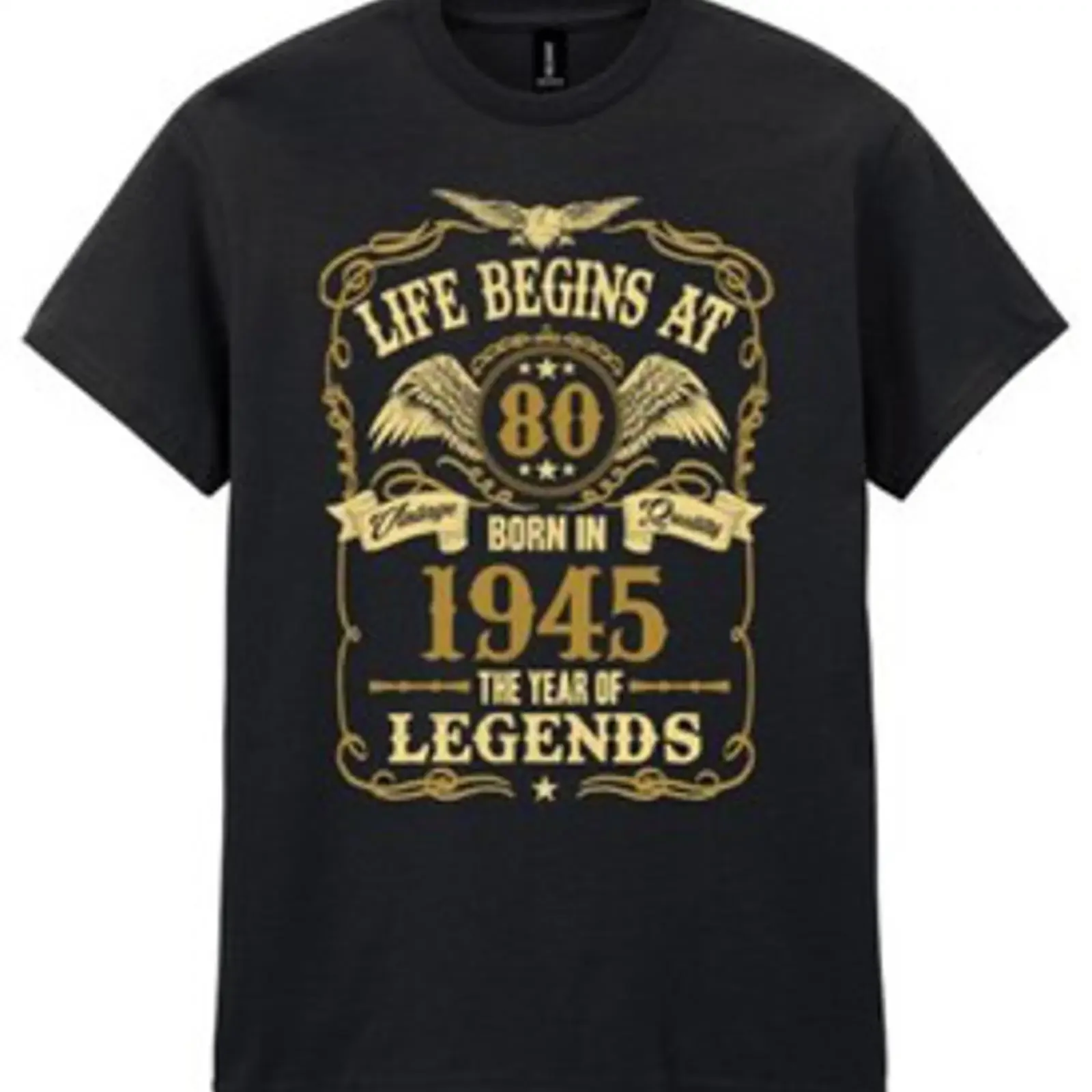 Das Leben beginnt mit 80 Herren Geburtstag T Shirt Jahrgang 1945 Legenden Geschenk Gold Text vintage Washed fashion graphic