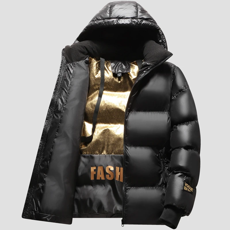 

High Quality Hot Selling Men's Thick Black Gold Hooded Coat Winter Windproof Warm Jacket Casual Versatile Smart Trend Men'swear