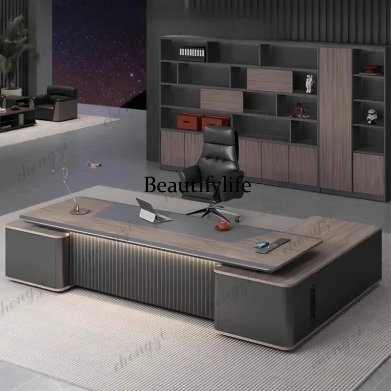 C45 Shaped Asthetic Office Desk Executive Accessories Minimalist Designer Boss Desks Dark Wood Student Escritorio