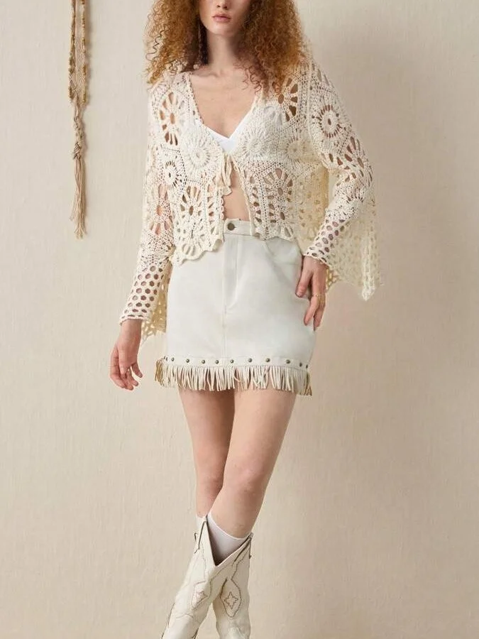 Primavera Verão Novo Top de Malha com Decote em V e Recortes Vazados, Manga Curta com Proteção Solar, Manga Longa Estilo Stre...