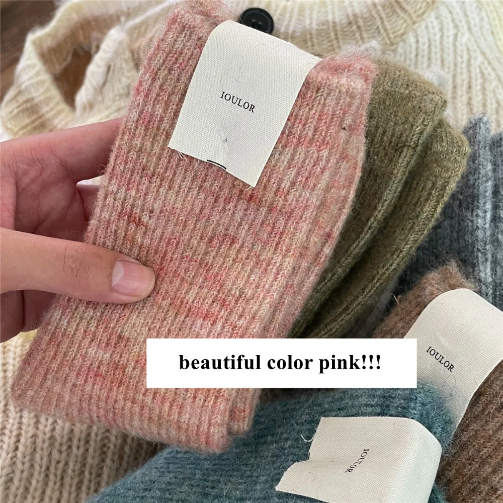 9% Wool Cashmere Thicken Warm Long Socks Thermal Women Socks Japanese Style Knitting Harajuku Homewear Crew Socks  Autumn Winter