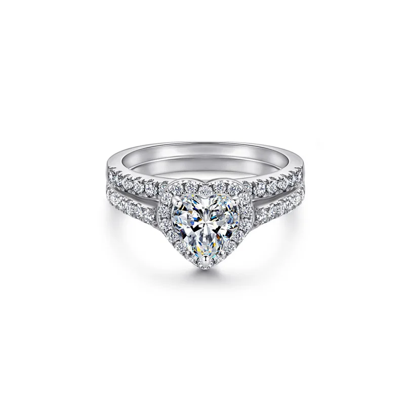 Hot selling 100% S925 silver ring heart-shaped 1-carat moissanite ring light luxury women's silver ring wedding jewelry