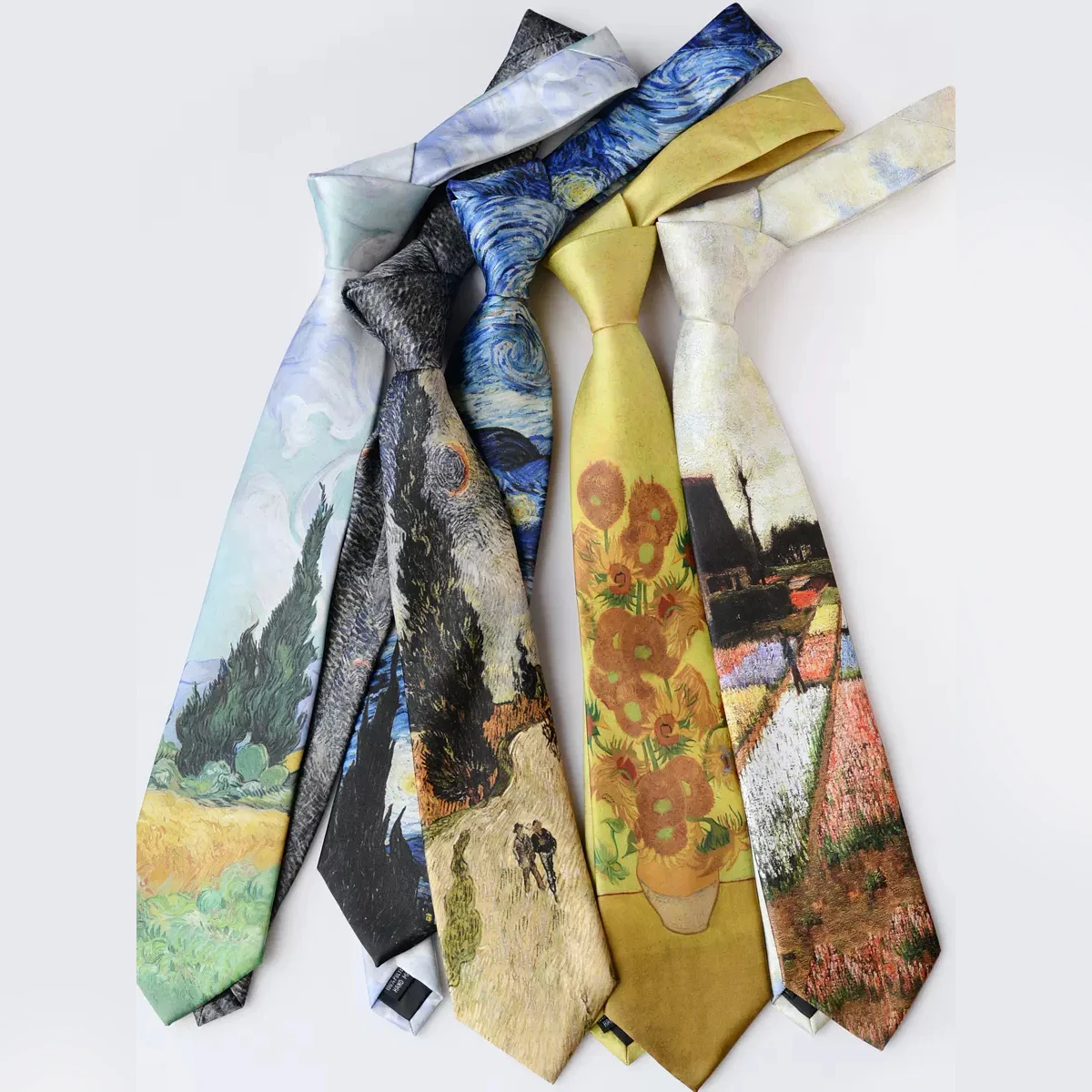 

New Vintage 8cm Width Starry Sky Oil Painting Neckties Men Women Creative Fun Flower Green Neck Tie Daily Wear Shirt Accessories