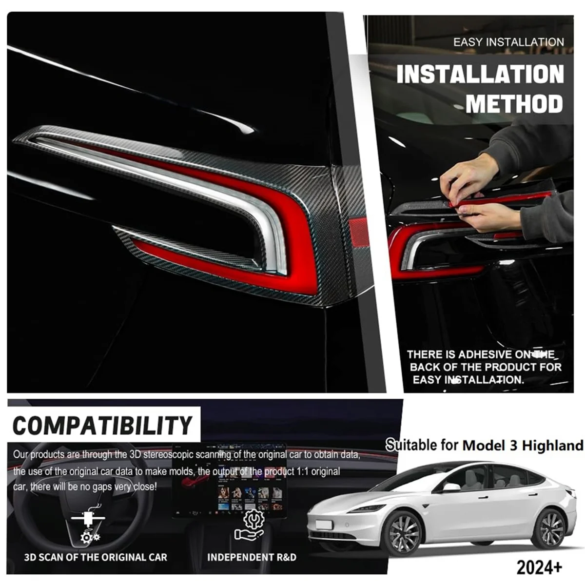 Real Carbon Fiber for Tesla Model 3 Highland 2024 Car Tail Light Cover Rear Brake Light Guard Trim Exterior Accessories