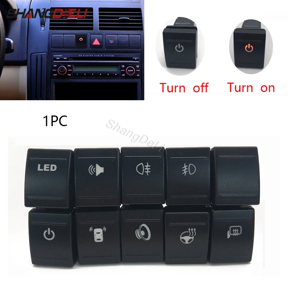 1PC Car fog lamp LED power radar mirror heating music switch Button With Connect Wire for Volkswagen POLO Polo 04-09 Accessories