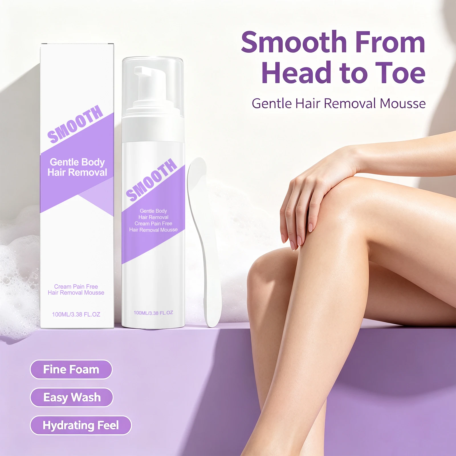Hair Removal Mousse Painless Depilatory Foam for Underarm & Hand Arms Legs Soft Smooth After Every Use Refreshing Skin Care