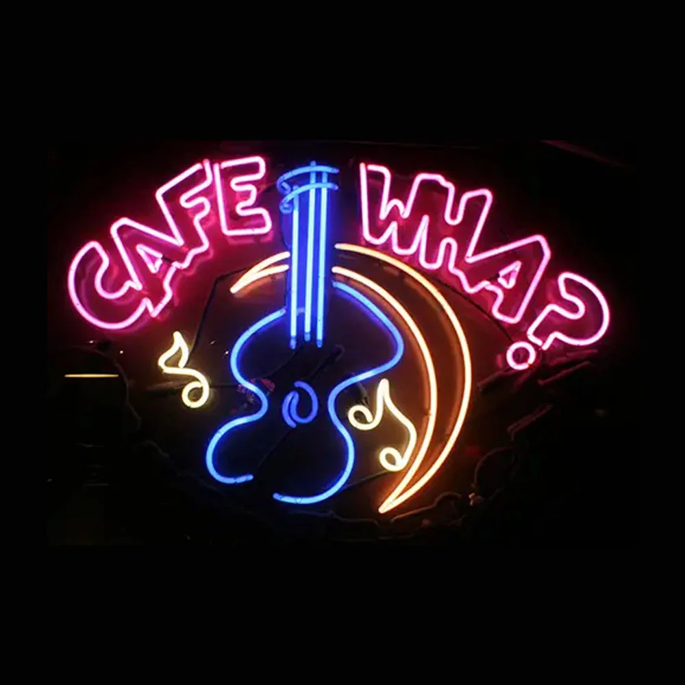 

Cafe WHA Guitar Music Notes Neon Sign Custom Handmade Real Glass Tube Bar Store Advertise Room Decor Display Neon Lamp 19"X15"